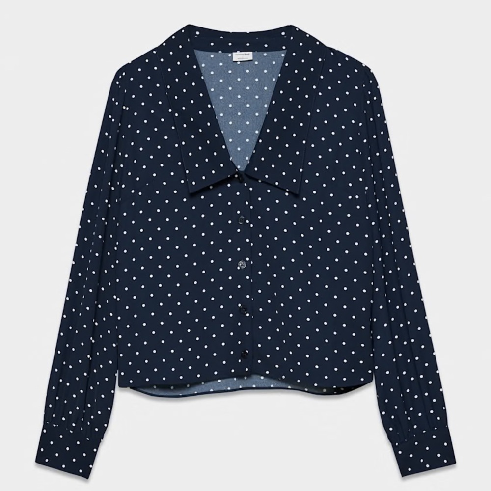 Aritzia Navy M White Dots Reunion Blouse